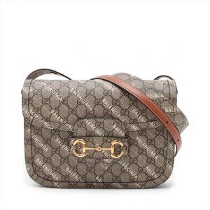 Gucci x Balenciaga GG Supreme Horsebit 1955 PVCx leather Shoulder bag Beige 6022